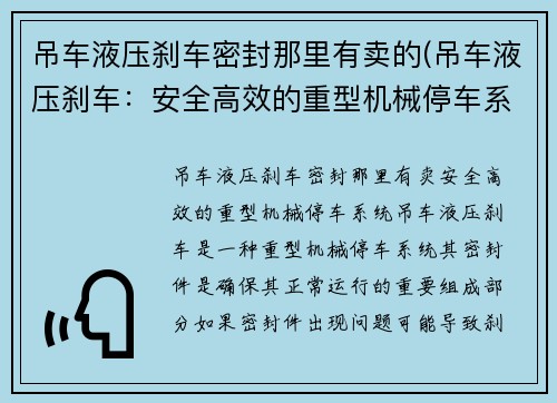 吊车液压刹车密封那里有卖的(吊车液压刹车：安全高效的重型机械停车系统)