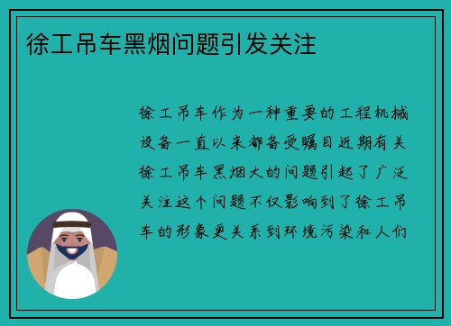 徐工吊车黑烟问题引发关注