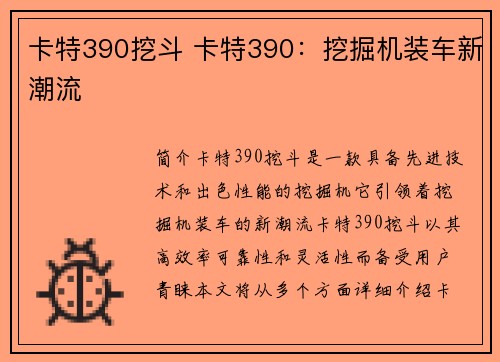 卡特390挖斗 卡特390：挖掘机装车新潮流