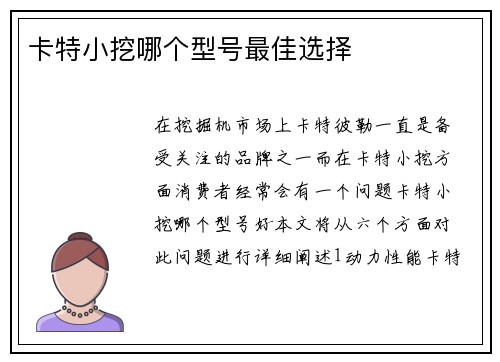 卡特小挖哪个型号最佳选择
