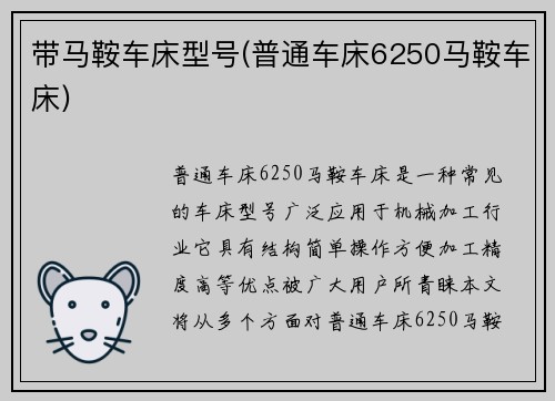 带马鞍车床型号(普通车床6250马鞍车床)