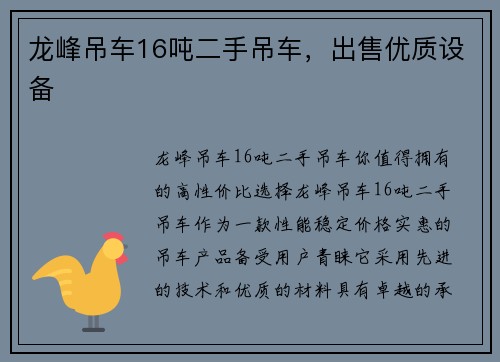 龙峰吊车16吨二手吊车，出售优质设备